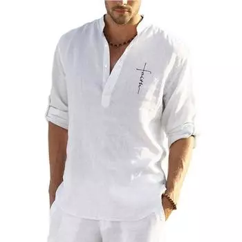 Новая мужская повседневная рубашка из хлопка и пеньки, однотонная рубашка с длинным рукавом, свободная рубашка из хлопка и пеньки с воротником-стойкой для мужчин XL чёрный