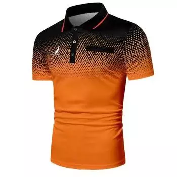 Новая мужская повседневная рубашка поло с отложным воротником и принтом, мужская повседневная рубашка с короткими рукавами в деловом стиле S оранжевый