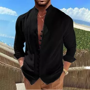 Новая мужская повседневная свободная рубашка из хлопка и льна в стиле ретро с длинными рукавами L белый