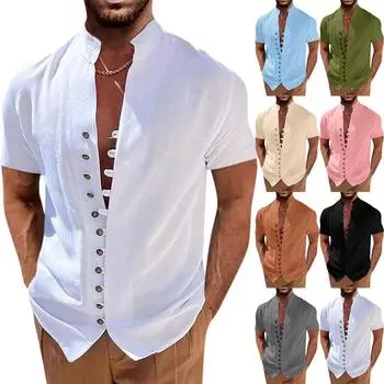 Новая мужская повседневная свободная рубашка в стиле ретро с короткими рукавами и принтом L чёрный