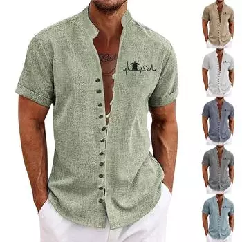 Новая мужская повседневная свободная рубашка в стиле ретро с короткими рукавами и принтом L синий