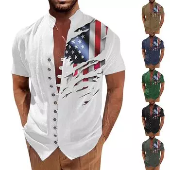 Новая мужская повседневная свободная рубашка в стиле ретро с короткими рукавами и принтом L