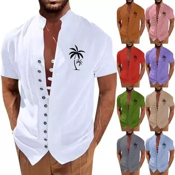 Новая мужская повседневная свободная рубашка в стиле ретро с короткими рукавами и принтом L зелёный