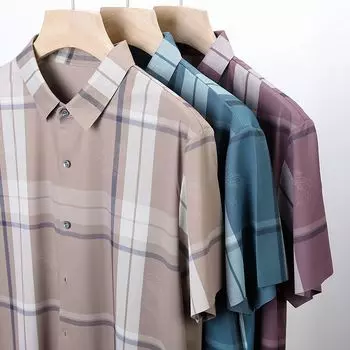 Новая мужская повседневная свободная тонкая клетчатая мужская рубашка с коротким рукавом летняя молодежная летняя M
