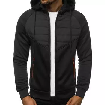 Новая мужская повседневная толстовка на молнии с капюшоном, куртка, мужской лоскутный кардиган M чёрный