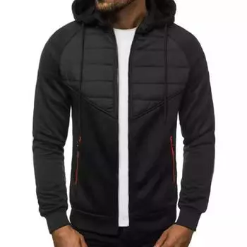 Новая мужская повседневная толстовка с капюшоном на молнии, куртка, мужской кардиган в стиле пэчворк S