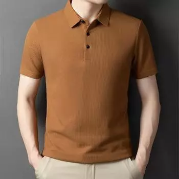 Новая мужская повседневная вафельная рубашка поло с коротким рукавом, модный однотонный топ M хаки