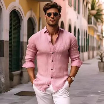 Новая мужская повседневная винтажная блузка, модная хлопково-льняная креповая рубашка с длинным рукавом, весна-осень, повседневные красивые мужские деловые рубашки XXL белый