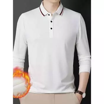 Новая мужская рубашка поло плюс утолщенный бархат футболка с длинными рукавами мужская простая деловая молодежная свободная одежда большого размера для папы M