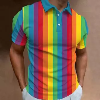 Новая мужская рубашка-поло с 3d радужным принтом, мужская одежда, летняя повседневная свободная рубашка с короткими рукавами, уличная мода, футболки M