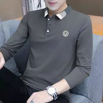 Новая мужская рубашка поло с длинным рукавом и вышивкой, повседневная мужская хлопковая футболка