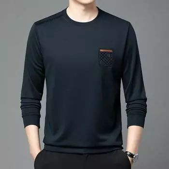 Новая мужская рубашка поло с длинными рукавами на весну и осень, мужская с круглым вырезом, простая, деловая, для молодежи и среднего возраста, свободная, большого размера M