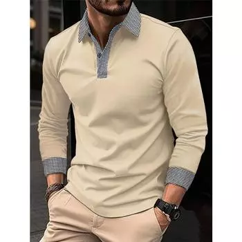 Новая мужская рубашка поло с длинными рукавами и контрастным принтом на весну и осень. Повседневная рубашка поло. S темно-синий