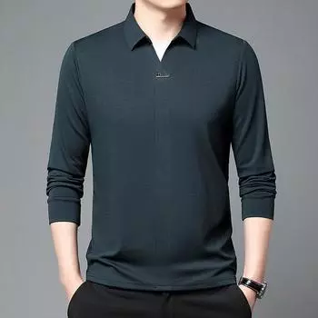 Новая мужская рубашка поло с длинными рукавами на весну и осень, мужская рубашка с лацканами, простая, деловая, для молодежи и среднего возраста, свободная, цельная M