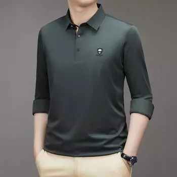 Новая мужская рубашка-поло, весенне-осенняя футболка с длинными рукавами, простая повседневная молодежная однотонная мужская одежда M