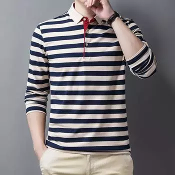 Новая мужская рубашка поло весна-осень с длинным рукавом и базовой рубашкой, повседневная рубашка в полоску с лацканами M