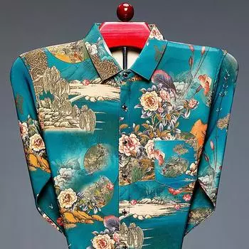 Новая мужская рубашка с длинным рукавом, модная молодежная тонкая рубашка с длинным рукавом с принтом, повседневная рубашка M зелёный