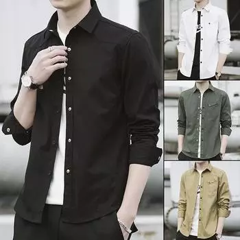 Новая мужская рубашка с длинным рукавом, осенняя, корейская версия, трендовая, красивая рубашка, весна и осень, плотное черное повседневное тонкое пальто для мужчин M