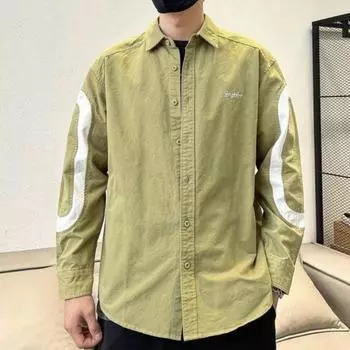 Новая мужская рубашка с длинным рукавом, повседневная классическая рубашка, мужские рабочие рубашки с вышивкой S армия зеленый