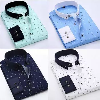 Новая мужская рубашка с длинным рукавом, весенне-летняя тонкая деловая повседневная одежда, модная дышащая тонкая клетчатая рубашка с принтом высокого качества 43 зелёный