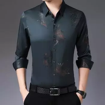Новая мужская рубашка с длинными рукавами, повседневная свободная тонкая рубашка с принтом для мужчин среднего возраста, большой размер, весенняя и осенняя одежда M