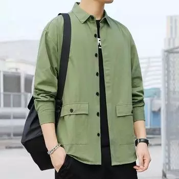 Новая мужская рубашка с длинными рукавами, весенне-осенняя повседневная рабочая рубашка, куртка в Корейском стиле, свободная M серый