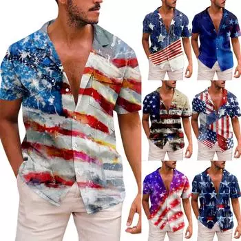 Новая мужская рубашка с короткими рукавами и принтом ко Дню независимости Америки, повседневный пляжный топ, лето XXL