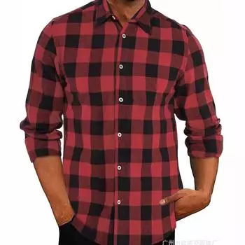 Новая мужская рубашка с лацканами в клетку, мужская повседневная рубашка с длинным рукавом на весну и осень M