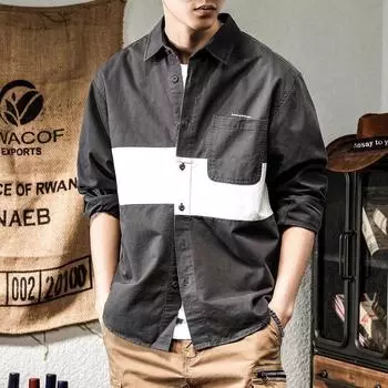Новая мужская рубашка, универсальные повседневные топы, трендовая модная рубашка, свободная куртка с длинными рукавами, рубашка M темно-серого