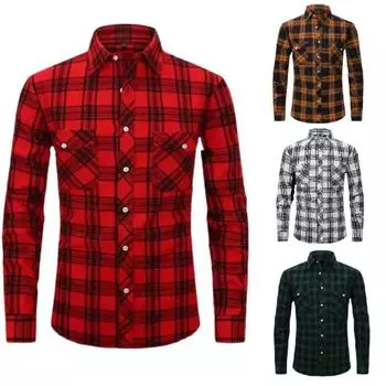 Новая мужская рубашка в клетку с начесом, большого размера, облегающая, модная рубашка с длинными рукавами S красный
