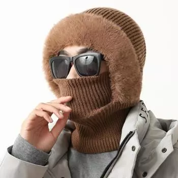 Новая мужская шапка-балаклава, полностью закрывающая стиль, зимняя теплая шапка, ветрозащитная, утолщенная вязаная шапка, зимняя теплая кепка 56cm-60cm чёрный