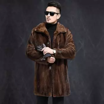 Новая мужская шуба из искусственного меха норки, длинная шуба из цельного норки, зимнее теплое пальто 6XL
