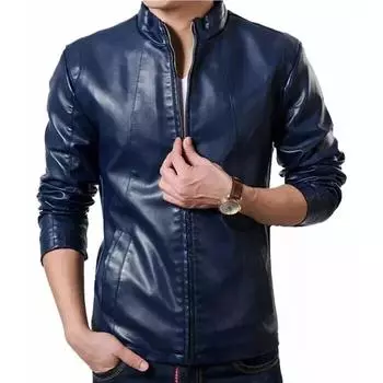 Новая мужская синяя куртка из натуральной овчины, натуральная кожа ручной работы, мягкая стильная овчина S синий