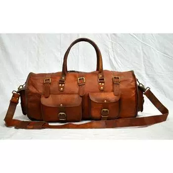 Новая мужская спортивная сумка из натуральной кожи из козьей кожи, натуральная сумка для багажа, винтажная коричневая 20 X 10 X 8 коричневый