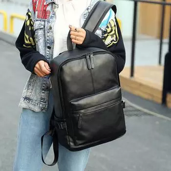 Новая мужская сумка 2024 года, модный деловой мужской рюкзак большой вместимости, повседневный женский рюкзак из мягкой кожи чёрный