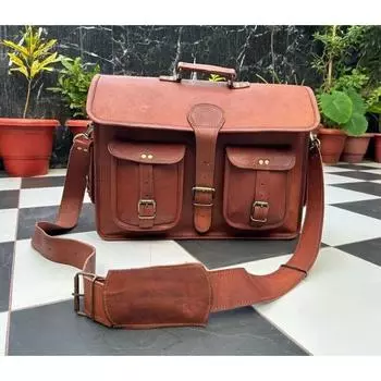 Новая мужская сумка через плечо из натуральной козьей кожи для ноутбука из натуральной кожи 13 x 17 x 6 in коричневый