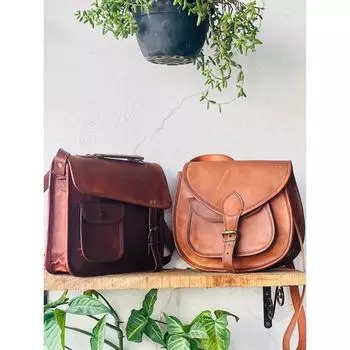 Новая мужская сумка через плечо из натуральной козьей кожи, винтажная коричневая сумка ручной работы из кожи ( Размер сумки Free Sling Brown - 11 x 9 x 3 дюйма ) 11 x 9 x 3 in коричневый