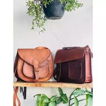 Новая мужская сумка через плечо из натуральной козьей кожи, винтажная коричневая сумка ручной работы из кожи ( Размер сумки Free Sling Brown - 11 x 9 x 3 дюйма ) 11 x 9 x 3 in коричневый