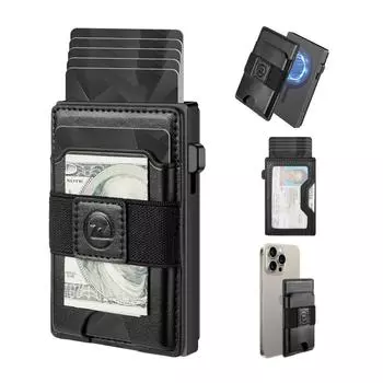 Новая мужская сумка для карт RFID, большая вместимость, автоматическая коробка для карт, многофункциональная съемная магнитная сумка для карт мобильного телефона, кожаный кошелек углеродного волокна черного