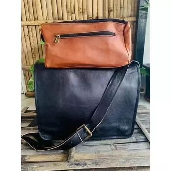 Новая мужская сумка для ноутбука из натуральной кожи в винтажном стиле ручной работы, черная сумка ( Бесплатный подарочный коричневый пакет для туалетных принадлежностей размером 9 x 5 x 4 дюйма ) 10 x 13 x 4 in чёрный