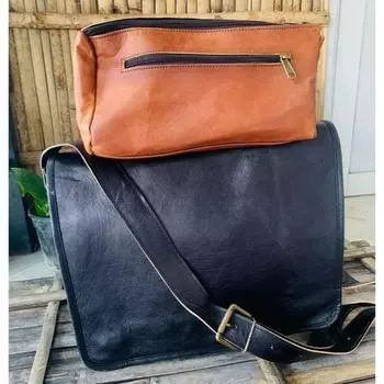 Новая мужская сумка для ноутбука из натуральной кожи в винтажном стиле ручной работы, черная сумка ( Бесплатный подарочный коричневый пакет для туалетных принадлежностей размером 9 x 5 x 4 дюйма ) 10 x 13 x 4 in чёрный