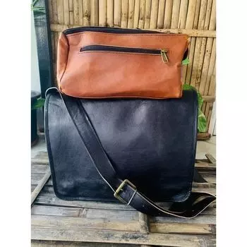 Новая мужская сумка для ноутбука из натуральной кожи в винтажном стиле ручной работы, черная сумка ( Бесплатный подарочный коричневый пакет для туалетных принадлежностей размером 9 x 5 x 4 дюйма ) 10 x 13 x 4 in чёрный