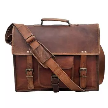 Новая мужская сумка из натуральной козьей кожи, винтажная коричневая сумка через плечо для ноутбука, портфель 15x11x4 коричневый