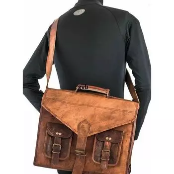 Новая мужская сумка из натуральной козьей кожи, винтажная коричневая сумка через плечо для ноутбука, портфель 11 x 15 x 4 коричневый