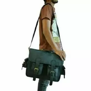 Новая мужская сумка из натуральной козьей кожи, винтажная черная сумка через плечо для ноутбука, портфель 11 x 15 in чёрный