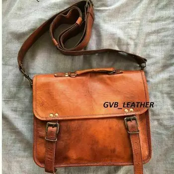 Новая мужская сумка из натуральной козьей кожи, винтажная коричневая сумка через плечо для ноутбука, портфель 11 X 15 X 4 коричневый
