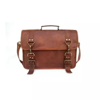 Новая мужская сумка-мессенджер из натуральной козьей кожи, винтажная сумка для ноутбука 15 x 11 x 4 in коричневый