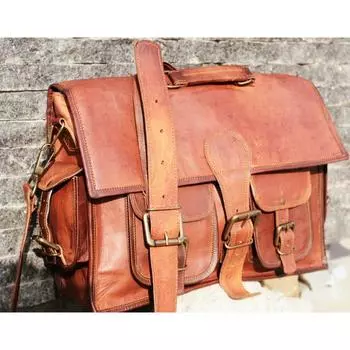 Новая мужская сумка-мессенджер из натуральной козьей кожи, винтажный портфель, сумка для ноутбука 15 X 11 5 коричневый