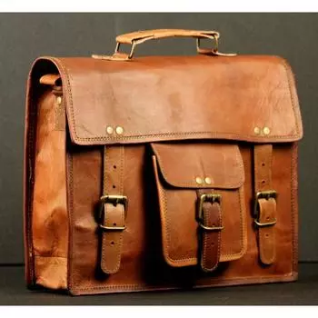 Новая мужская сумка-мессенджер из натуральной козьей кожи, винтажный портфель, сумка для ноутбука 11 x 15 x 5 in коричневый