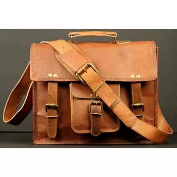 Новая мужская сумка-мессенджер из натуральной козьей кожи, винтажный портфель, сумка для ноутбука 11x15x5 коричневый